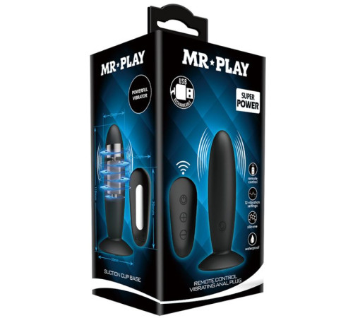 Черная анальная вибропробка Mr.Play с пультом - 11 см.