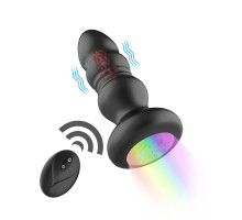 Черная анальная вибропробка с фрикционным механизмом и LED-подсветкой - 12,5 см.