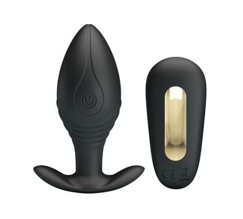 Роскошная черная анальная вибропробка Regina с пультом ДУ - 8,8 см.
