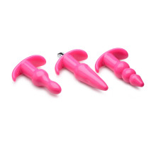Набор из 3 розовых анальных пробок с вибропулей Thrill Trio Anal Plug Set