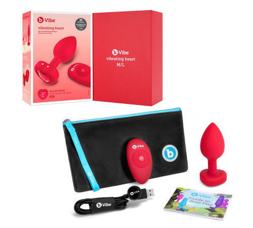 Красный анальный плаг с кристаллом-сердцем Vibrating Heart Shape Jewel Plug M-L