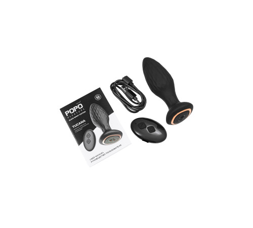 Черная анальная вибровтулка Tucana с ротацией и управлением через приложение - 12 см.