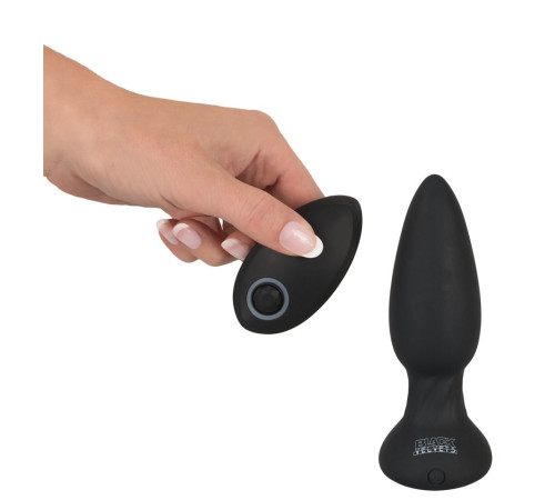 Черная анальная пробка с вибрацией и вращением шариков - 13,8 см.