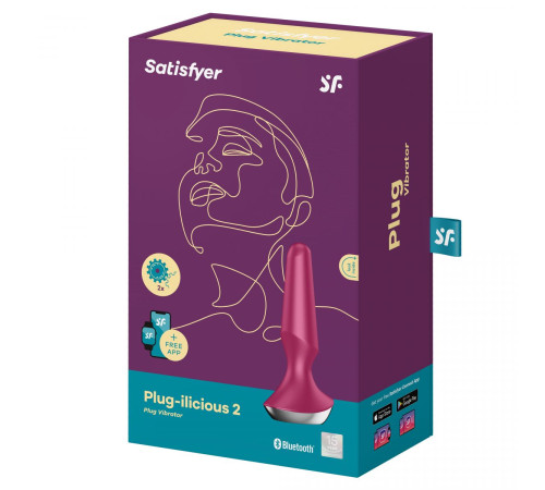Малиновая анальная пробка с вибрацией Satisfyer Plug-ilicious 2 - 14 см.