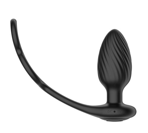 Черная анальная вибровтулка Tornado with Cock   Ball Rings с эрекционными кольцами