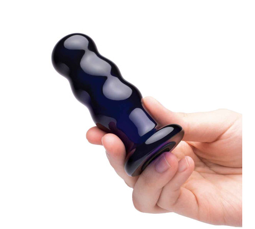 Синий стеклянный анальный стимулятор на дистанционном управлении Beaded Buttplug