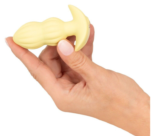 Желтая анальная пробка с вибрацией Cuties Vibrating Mini Butt Plug - 8 см.