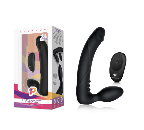 Черный безремневой страпон с вибрацией - 20,3 см.