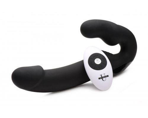 Заказать Черный безремневой страпон Urge Silicone Strap On с пультом ДУ - 24 см.