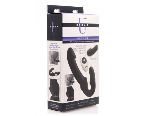 Заказать Черный безремневой страпон Urge Silicone Strap On с пультом ДУ - 24 см.