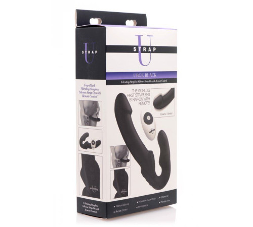 Черный безремневой страпон Urge Silicone Strap On с пультом ДУ - 24 см.