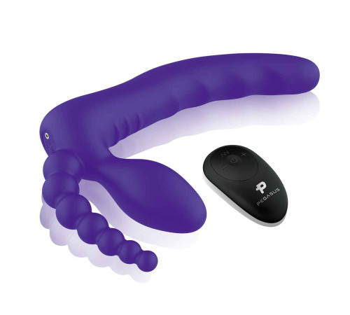 Фиолетовый безремневой страпон с пультом ДУ 7’’ Remote Control Strapless - 24 см.