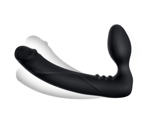 Черный безремневой страпон с вибрацией - 20,3 см.