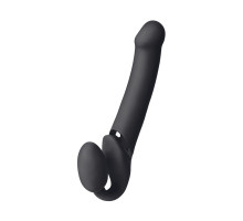 Черный безремневой вибрострапон Vibrating Bendable Strap-On - size L