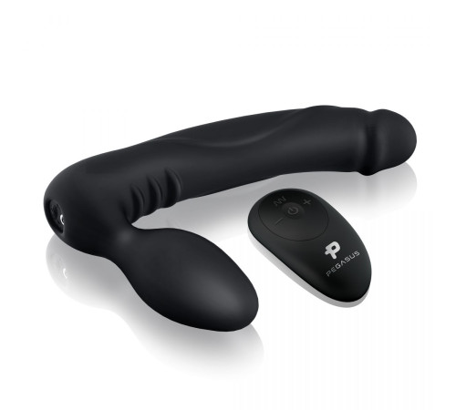 Черный безремневой страпон с вибрацией - 20,3 см.