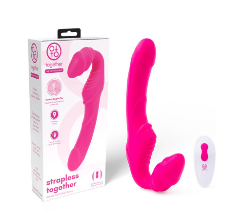 Розовый безремневой страпон на радиоуправлении Strapless Together - 22 см.