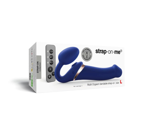 Синий безремневой страпон Multi Orgasm Bendable Strap-On size L с клиторальной стимуляцией
