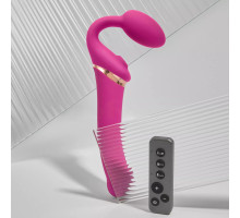 Ярко-розовый безремневой страпон Multi Orgasm Bendable Strap-On size L с клиторальной стимуляцией