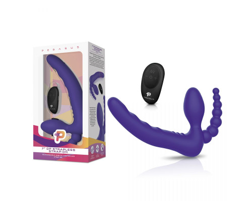 Заказать Фиолетовый безремневой страпон с пультом ДУ 7’’ Remote Control Strapless - 24 см.