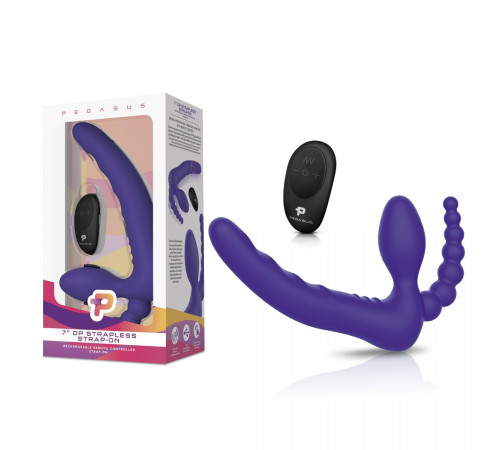 Фиолетовый безремневой страпон с пультом ДУ 7’’ Remote Control Strapless - 24 см.