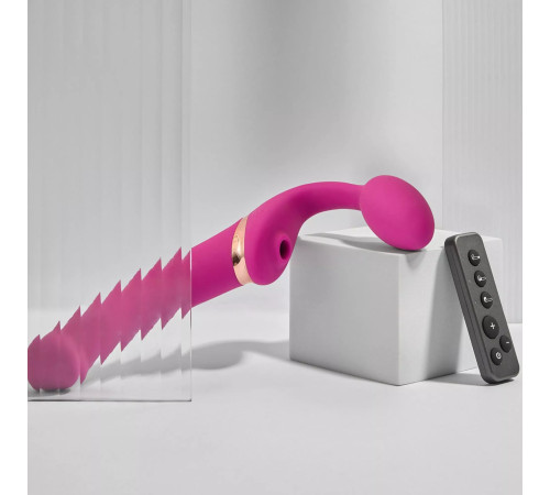 Ярко-розовый безремневой страпон Multi Orgasm Bendable Strap-On size L с клиторальной стимуляцией