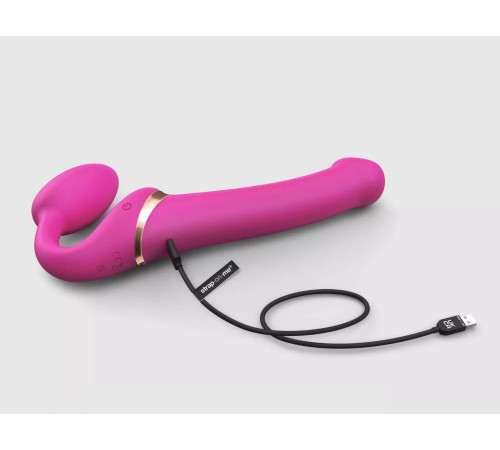 Ярко-розовый безремневой страпон Multi Orgasm Bendable Strap-On size L с клиторальной стимуляцией