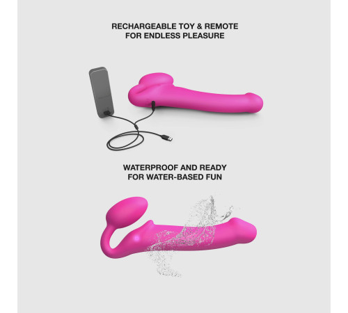 Ярко-розовый безремневой страпон Strap-on-me Vibrating Bendable Strap-On size XL