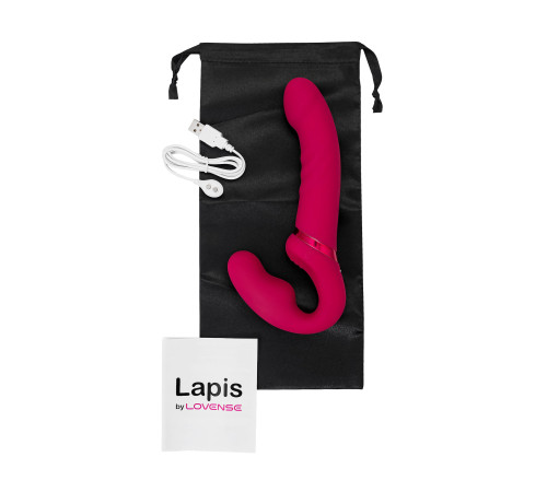 Малиновый безремневой страпон Lapis - 23 см.