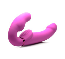 Розовый безремневой страпон с вибрацией и функцией расширения Inflatable Ergo-Fit Strapless Strap-On