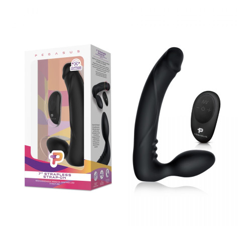 Черный безремневой страпон с вибрацией - 20,3 см.