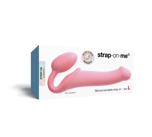 Розовый безремневой страпон Strap-on-me Semi-Realistic Bendable Strap-On size L