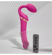 Ярко-розовый безремневой страпон Multi Orgasm Bendable Strap-On size XL с клиторальной стимуляцией
