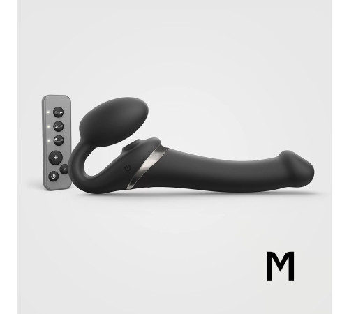 Черный безремневой страпон Multi Orgasm Size M с клиторальной стимуляцией
