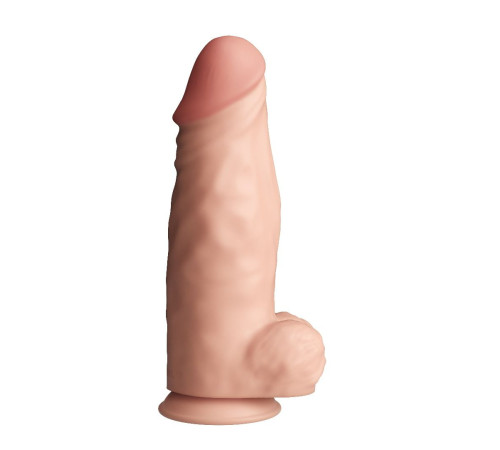Телесный перезаряжаемый вибратор-гигант на присоске - 34 см.