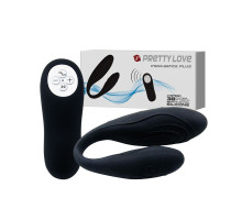 Чёрный вибромассажер для пар Indulgence Plus с ДУ