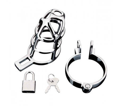 Серебристая металлическая клетка для члена с замком Enslave Cock Cage