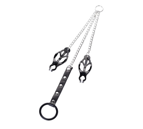 Черно-серебристые зажимы для сосков с кольцом для пениса TOYFA Metal