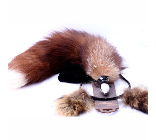 Игровой комплект: серебристая анальная пробка с пушистым хвостом и ободок-ушки