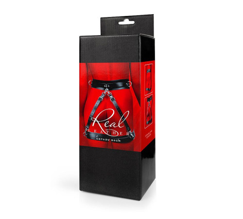 Черный кожаный пояс с гартерами - S-M