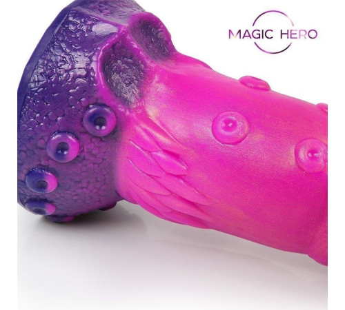 Розовый рельефный фантазийный фаллоимитатор - 20 см.