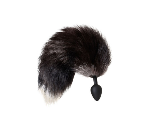 Черная анальная втулка с хвостом чернобурой лисы - размер М