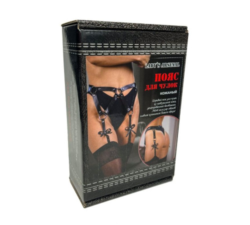 Черный кожаный пояс для чулок с бантами