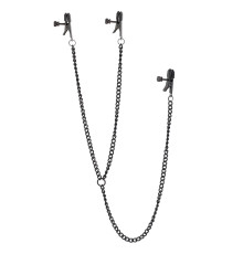 Черные зажимы на соски и клитор на цепочке Deluxe Nipple   Clit Clamps