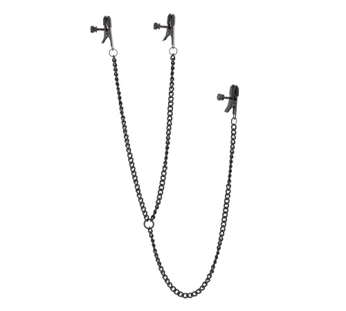 Черные зажимы на соски и клитор на цепочке Deluxe Nipple   Clit Clamps