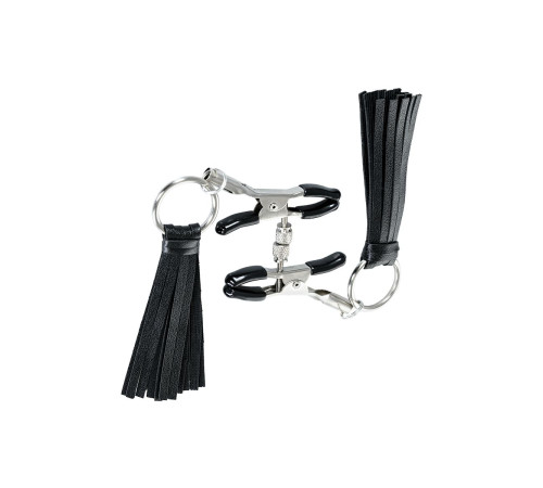 Черно-серебристые зажимы для сосков Theatre с кисточками