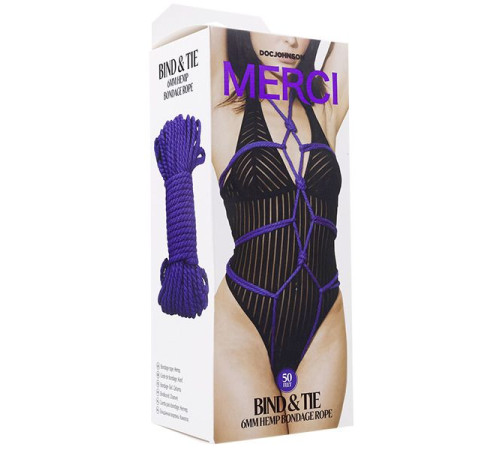 Фиолетовая верёвка для связывания и фиксации Bind Tie - 15,24 м.