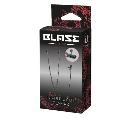 Черные зажимы на соски и клитор на цепочке Deluxe Nipple   Clit Clamps