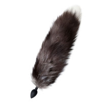 Черная анальная втулка с хвостом чернобурой лисы - размер М