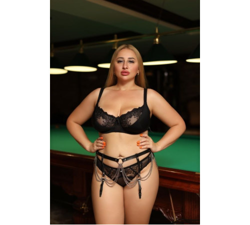 Черно-серебристый пояс для чулок plus size с цепочками Черно-серебристый пояс для чулок plus size с цепочками
