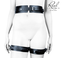 Черный кожаный пояс с гартерами - S-M